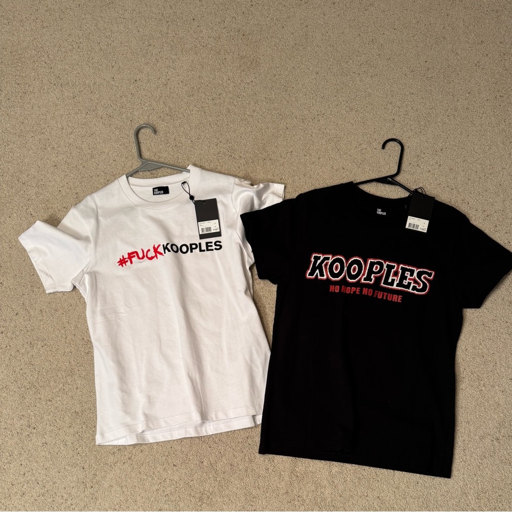 The Kooples White and Black Tees with Red Text Size 2 Medium
US size